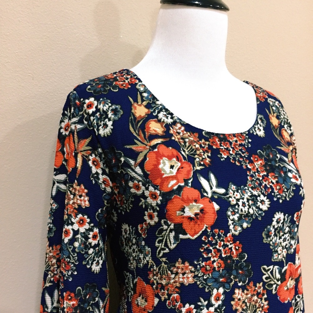NWT Bobeau Navy Blue Floral Drop Waist Shift Dress